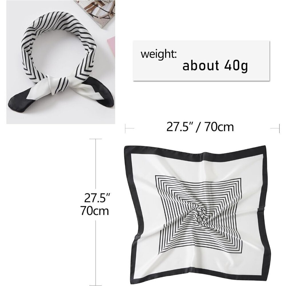 Women White Stripe Headscarf Satin Bandana Pattern Polyester Breathable Scarves - Picture 4 of 7